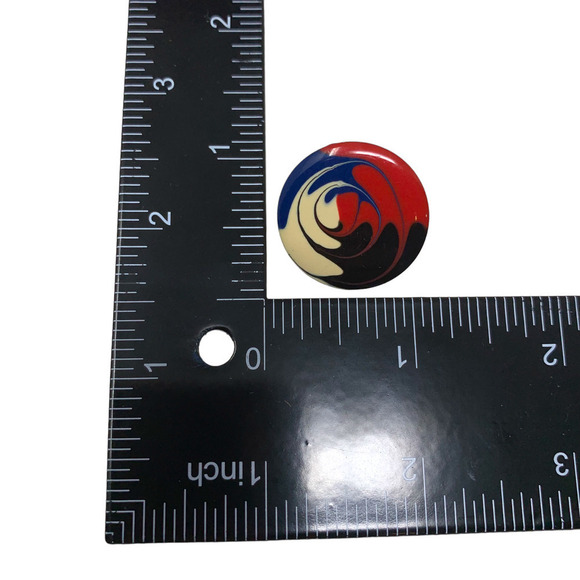 Vintage 1980's Earrings Red White Blue Black Swirled Enamel Unsigned New Wave - Picture 2 of 3